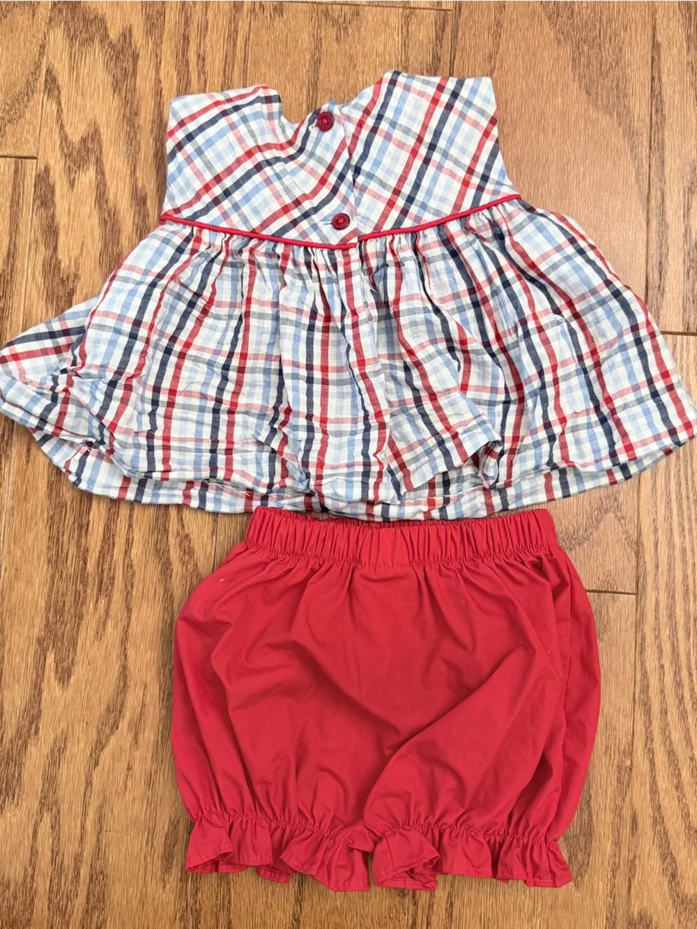 Little English Red, Blue and White Plaid Tank Top with Red Bloomers
